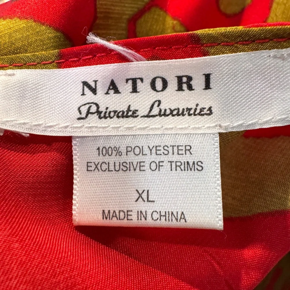 Natori Private Luxuries Red Gold Floral Damask Caftan Kimono Gown XL Lounger - Picture 3 of 6